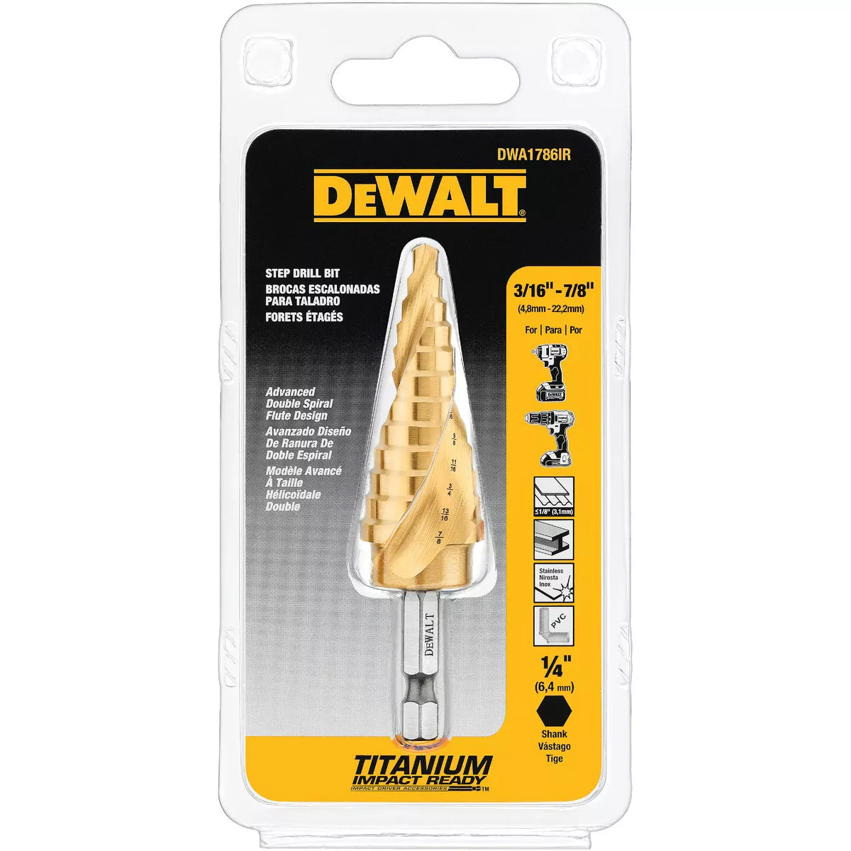 DeWalt Impact Ready 3/16 In. - 7/8 In. Step Drill Bit, 12 Steps - photo 2