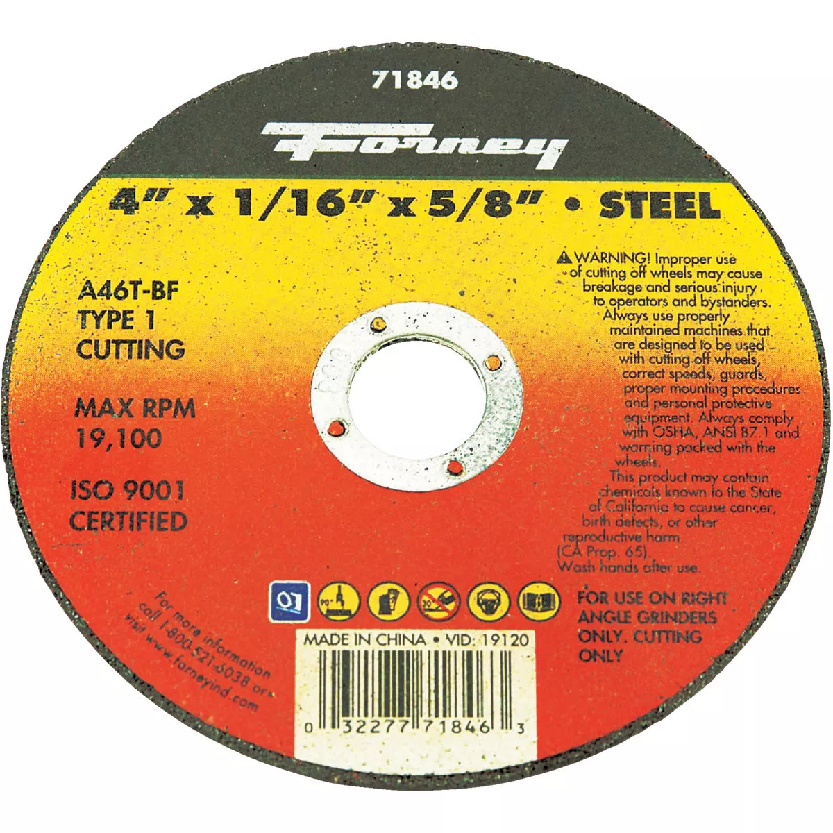 Forney Type 1 4 In. x 1/16 In. x 5/8 In. Steel Cut-Off Wheel