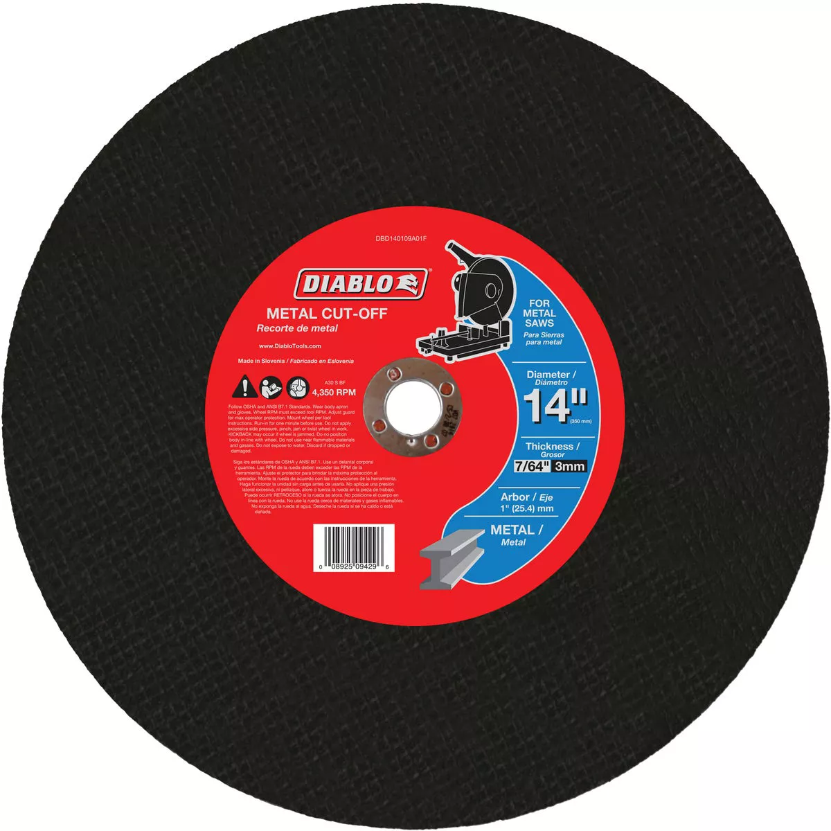 Diablo Type 1 14 In. x 7/64 In. x 1 In. Metal Cut-Off Wheel