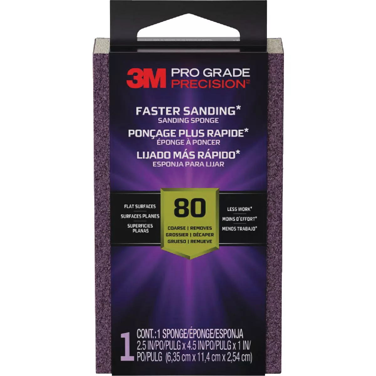 3M Pro Grade Precision 2.5 In. x 4.5 In. x 1 In. 80 Grit Medium Sanding Sponge
