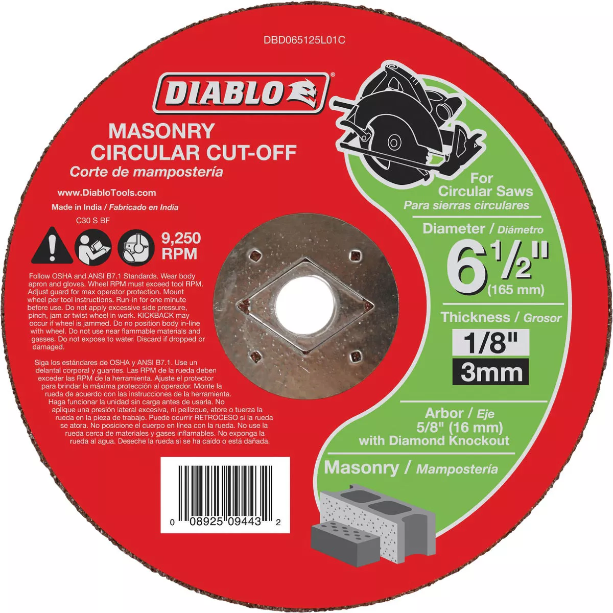 Diablo Type 1 6-1/2 In. x 1/8 In. x 5/8 In. Masonry Cut-Off Wheel