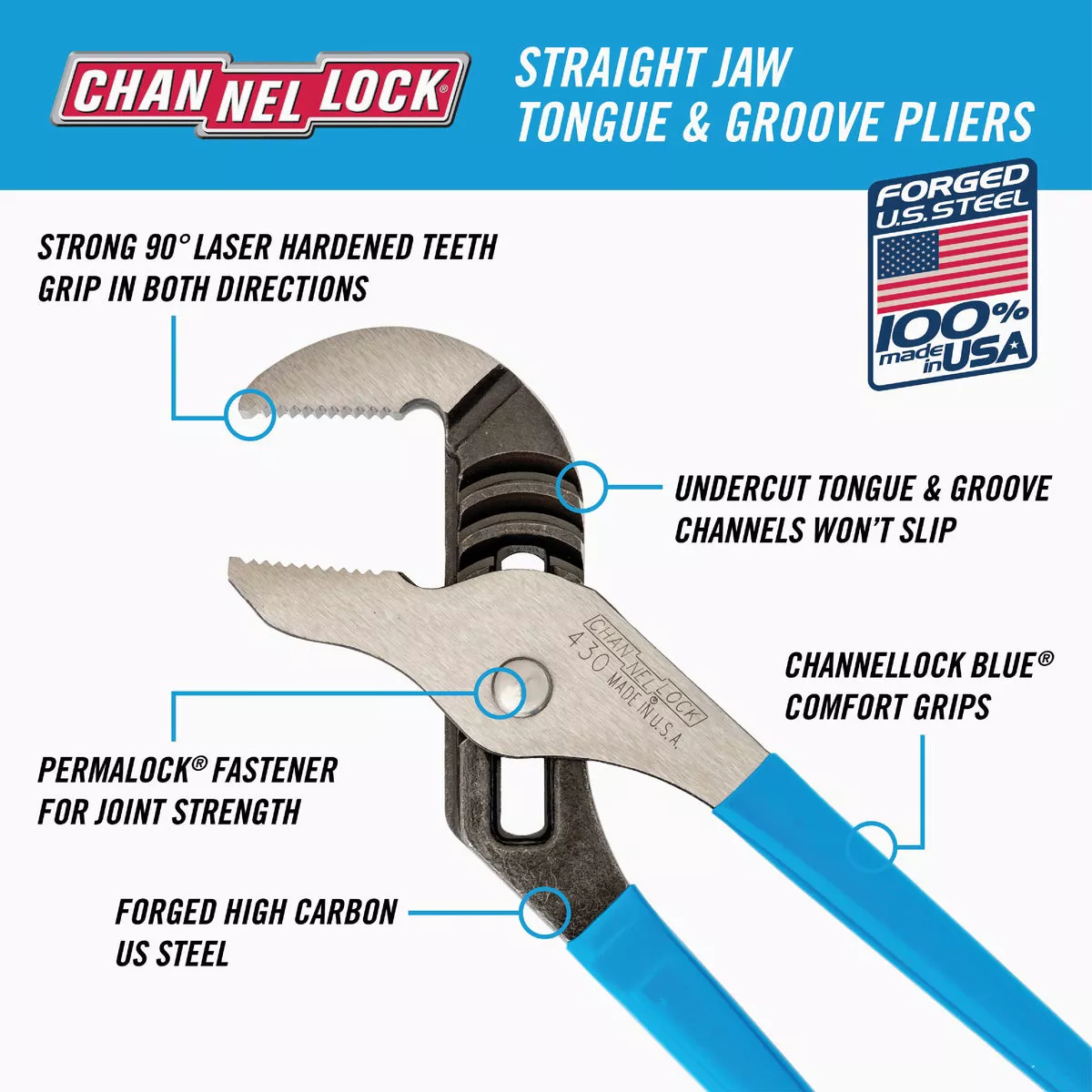 Channellock 10 In. Straight Jaw Groove Joint Pliers - photo 7