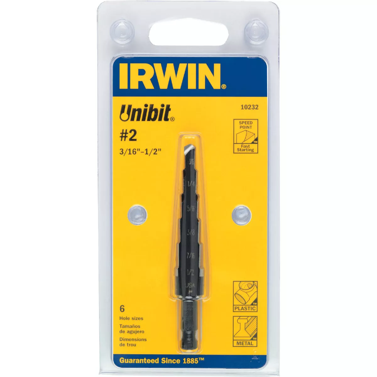 Irwin Unibit 3/16 In. - 1/2 In. #2 Step Drill Bit, 6 Steps - photo 2