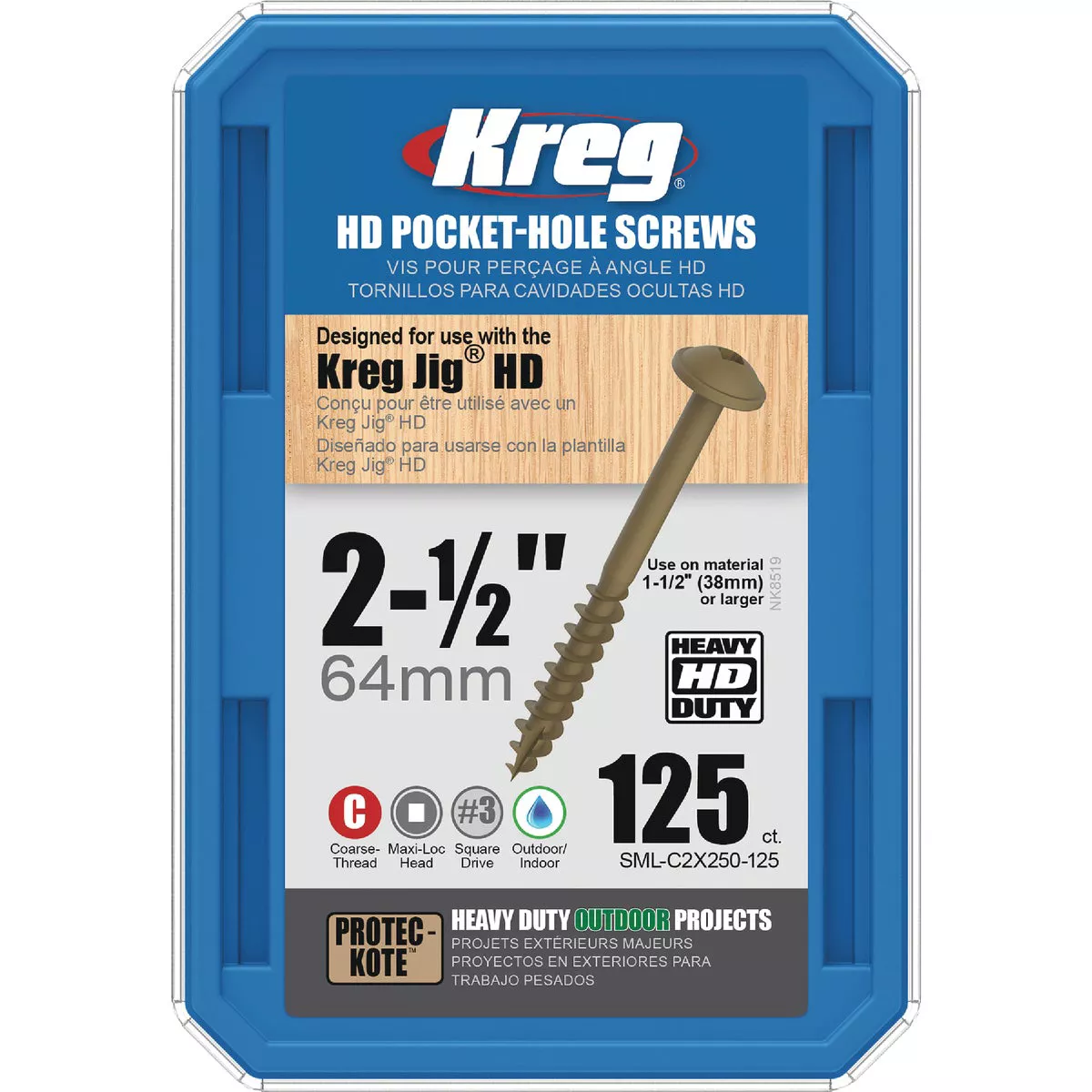 Kreg Protec-Kote #14 x 2-1/2 In. Square Coarse Thread Maxi-Loc Head HD Pocket-Hole Screw (125 Ct.)