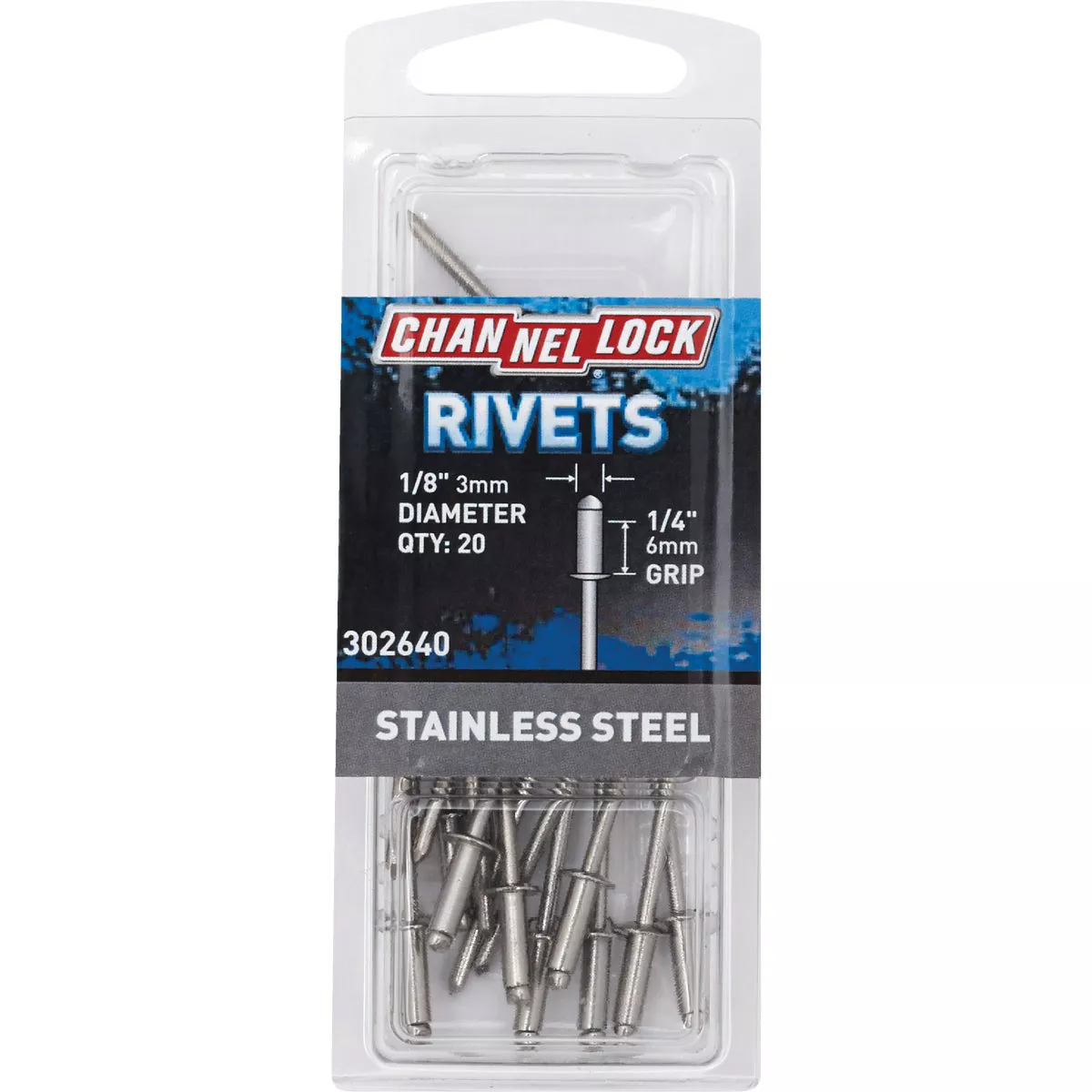 Channellock 1/8 In. Dia. x 1/4 In. Grip Stainless Steel POP Rivet (20-Pack)