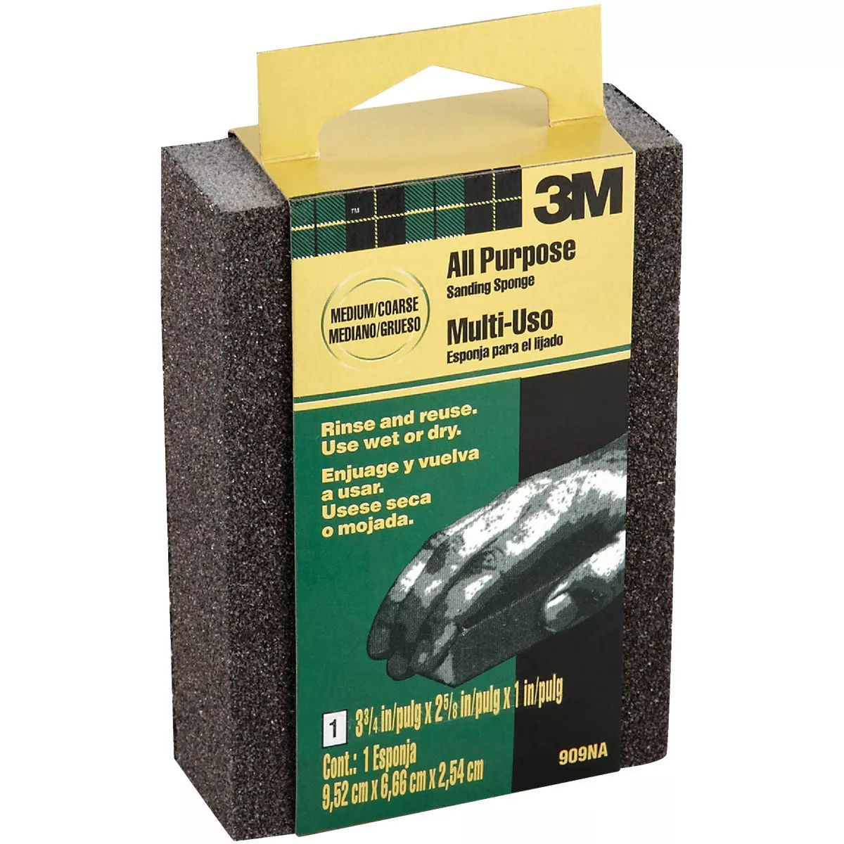 3M 2-5/8 In. x 3-3/4 In. x 1 In. Dual Grit Sanding Sponge, Medium/Coarse