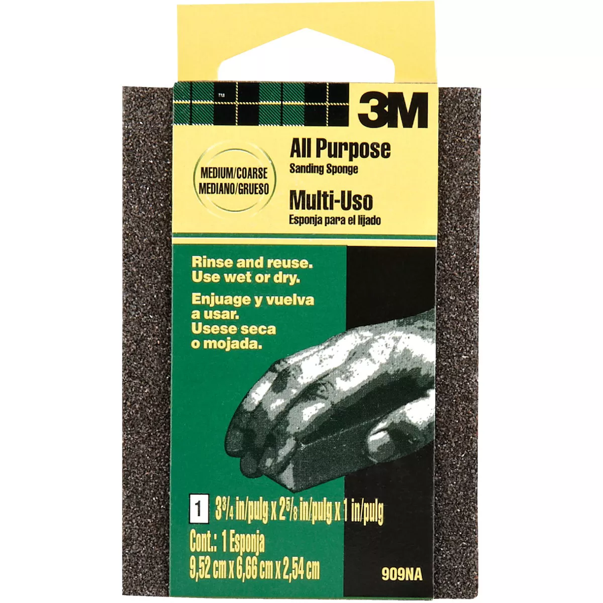 3M 2-5/8 In. x 3-3/4 In. x 1 In. Dual Grit Sanding Sponge, Medium/Coarse - photo 2