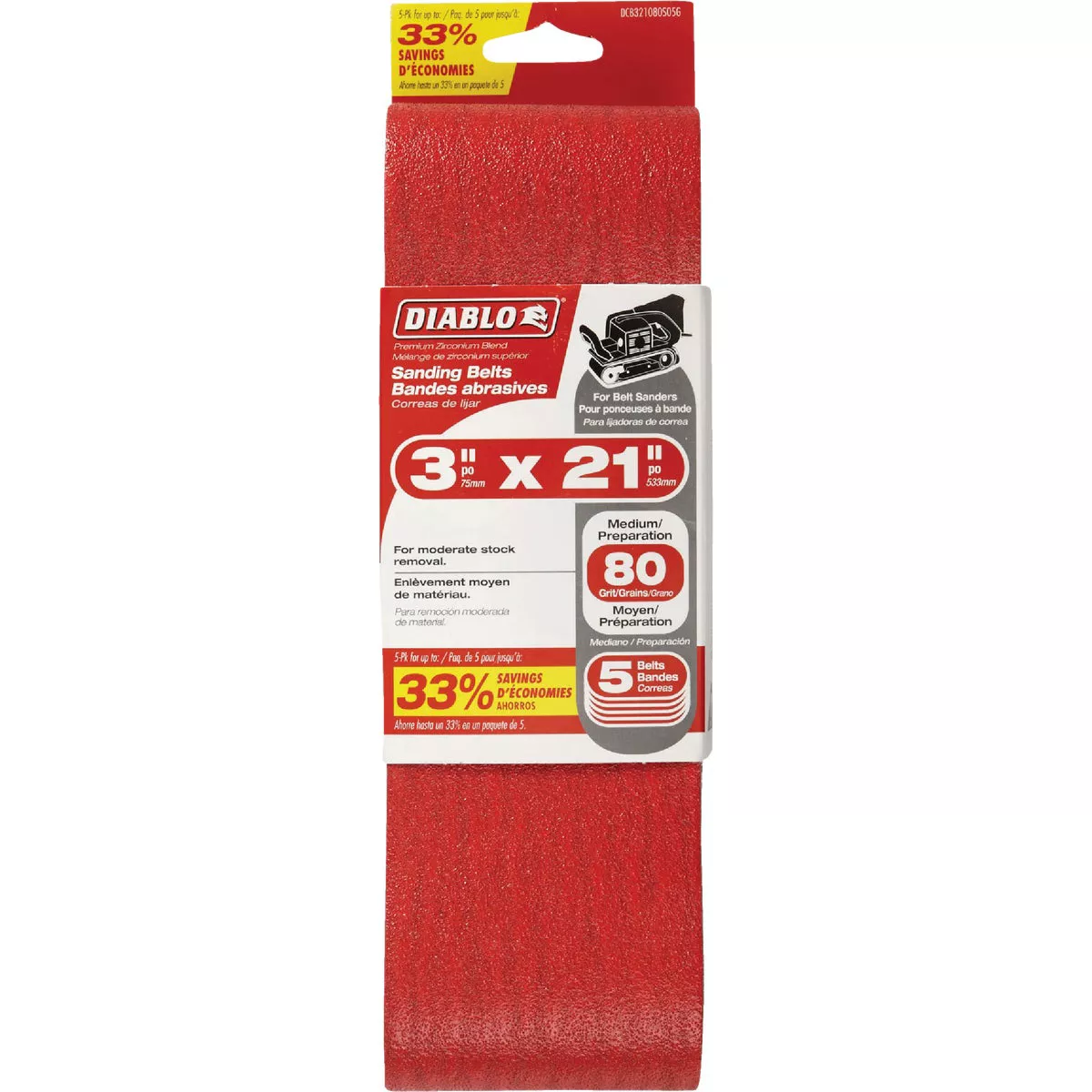 Diablo 3 In. x 21 In. 80 Grit General Purpose Sanding Belt (5-Pack)