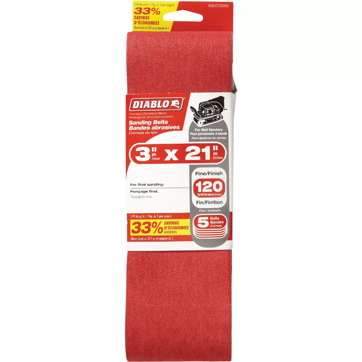 Diablo 3 In. x 21 In. 120 Grit General Purpose Sanding Belt (5-Pack)