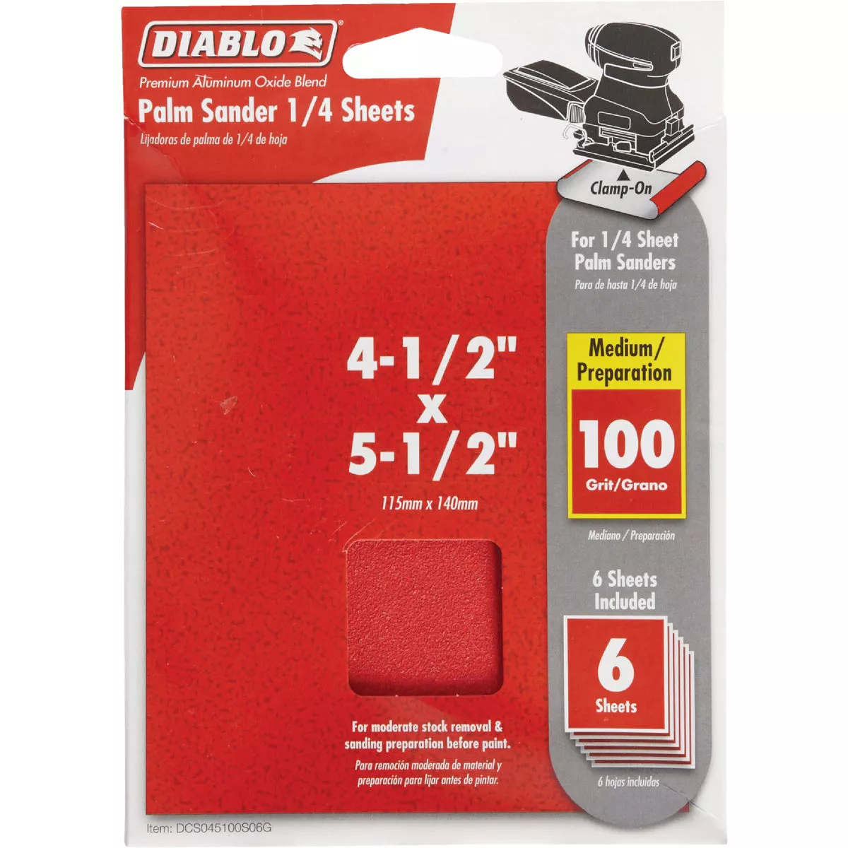 Diablo Clamp-On 100 Grit 4-1/2 In. x 5-1/2 In. 1/4 Sheet Sandpaper (6-Pack)