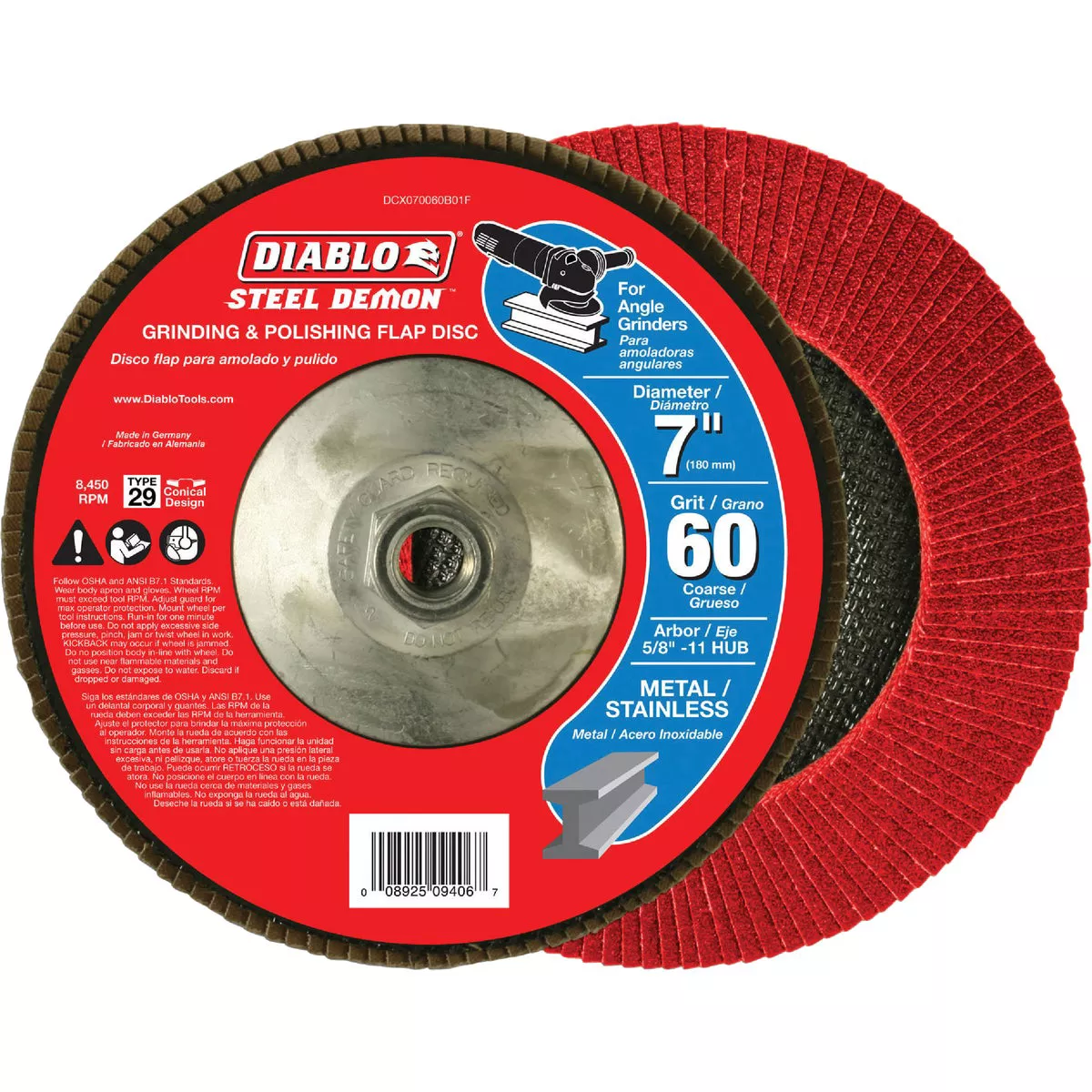 Diablo 7 In. x 5/8 In.-11 60-Grit Type 29 Steel Demon Angle Grinder Flap Disc with Hub - photo 2