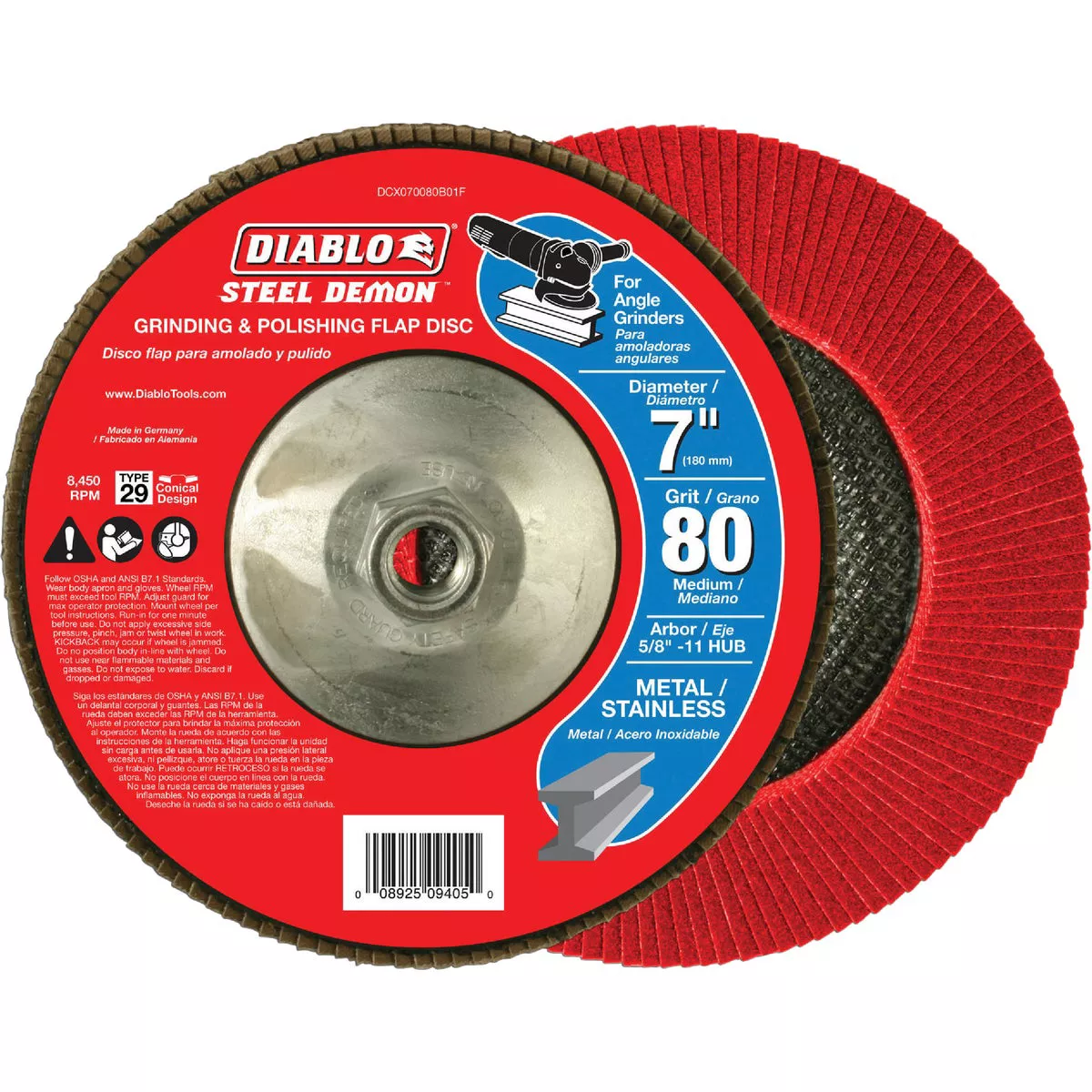 Diablo 7 In. x 5/8 In.-11 80-Grit Type 29 Steel Demon Angle Grinder Flap Disc with Hub - photo 2