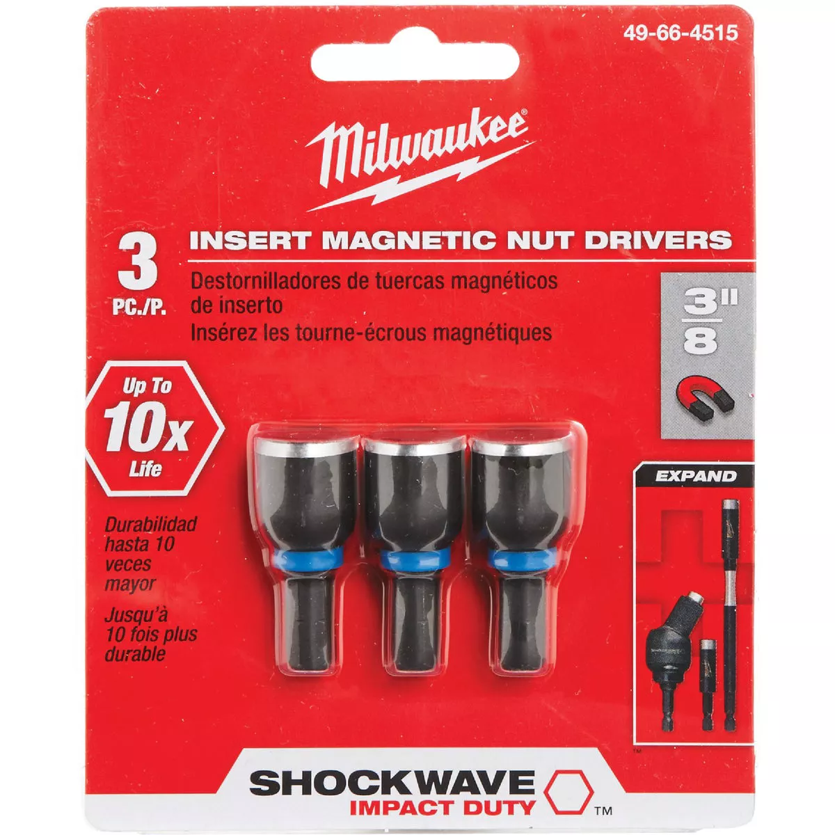 Millwaukee SHOCKWAVE 3/8 In. x 1-1/2 In. Insert Impact Nutdriver, (3-Pack)