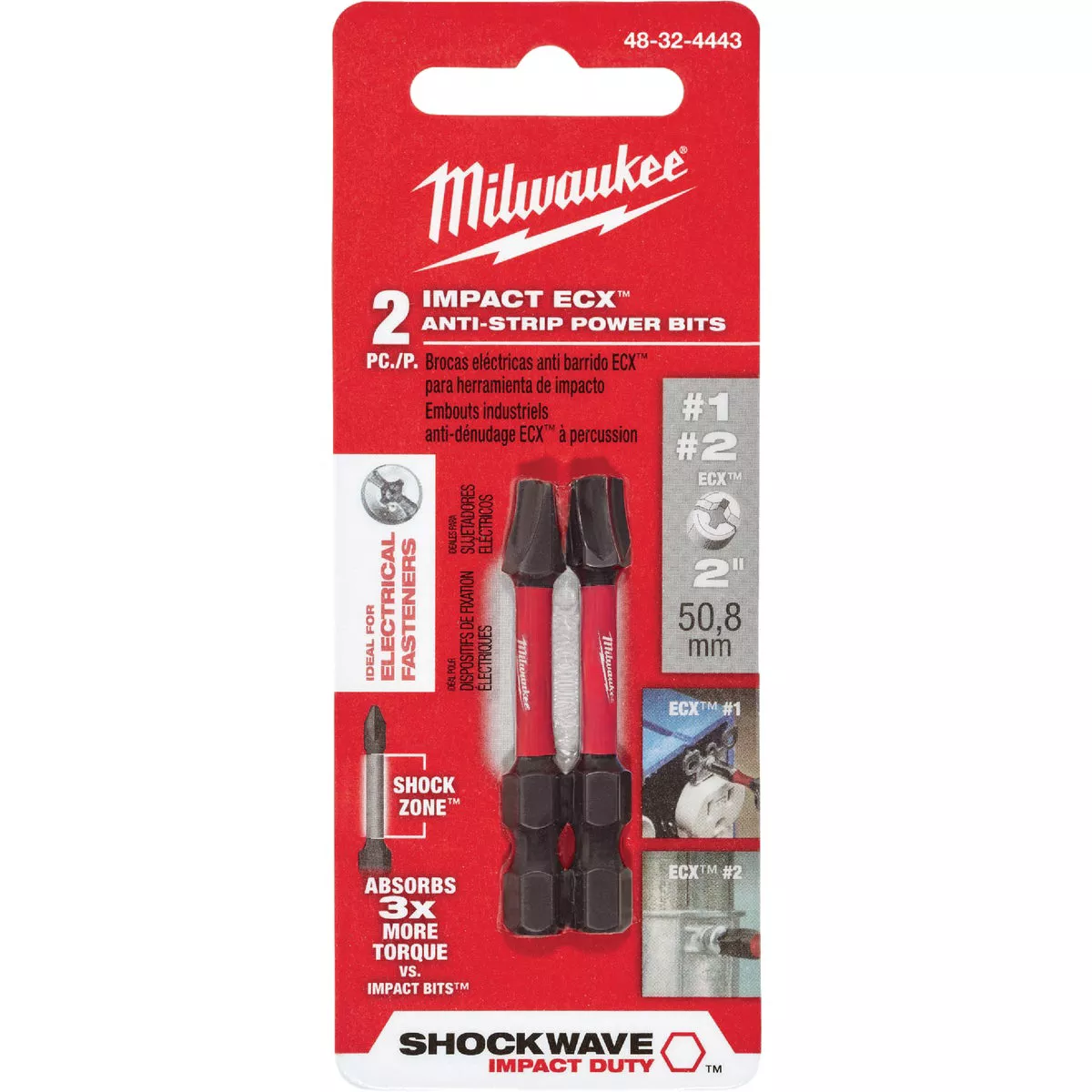 Milwaukee SHOCKWAVE #1 and #2 ECX 2 In. Power Impact Screwdriver Bit (2-Pack)