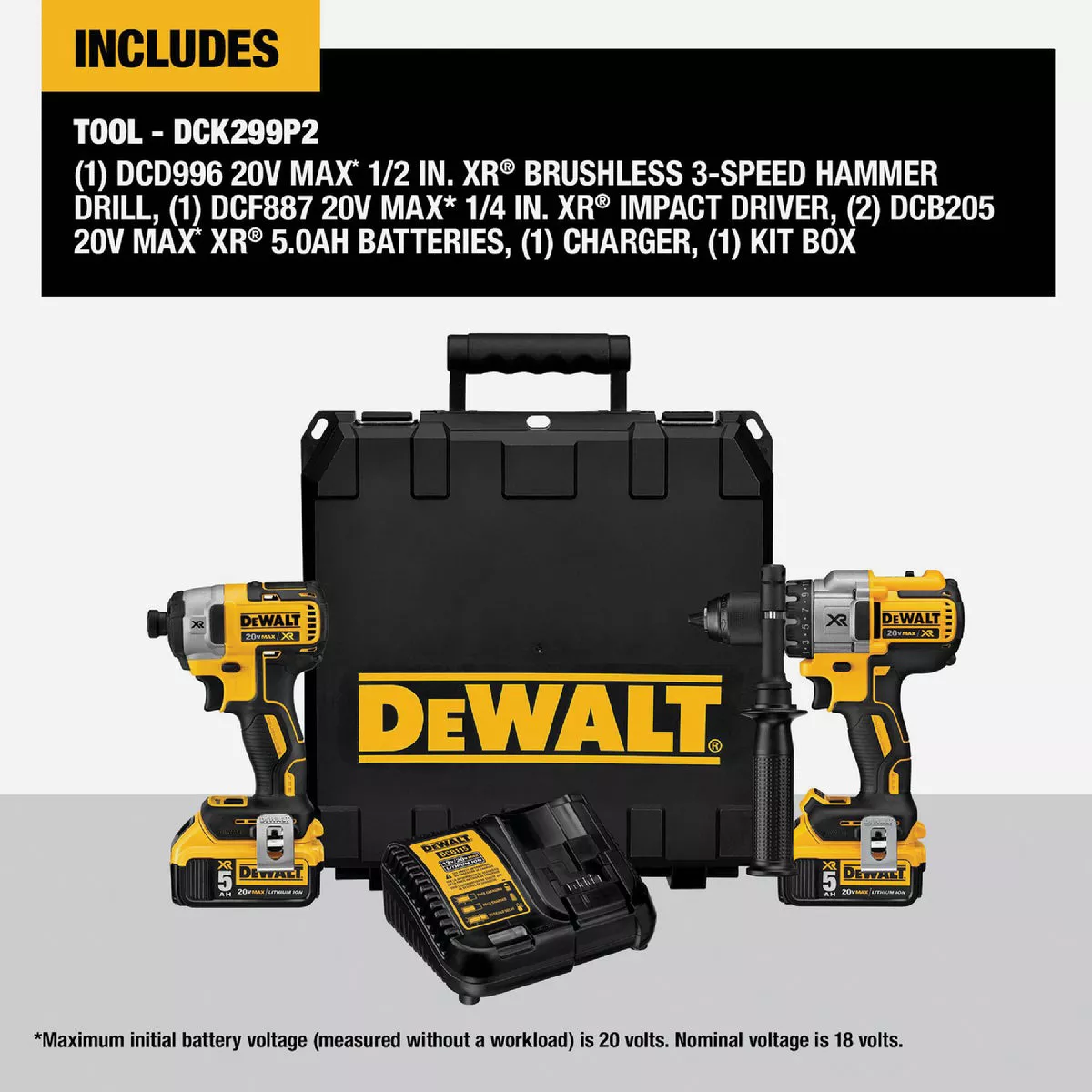 DEWALT 20V MAX XR 2-Tool Brushless Cordless Hammer Drill & Impact Driver Combo Kit with (2) 5.0 Ah Batteries & Charger - photo 2