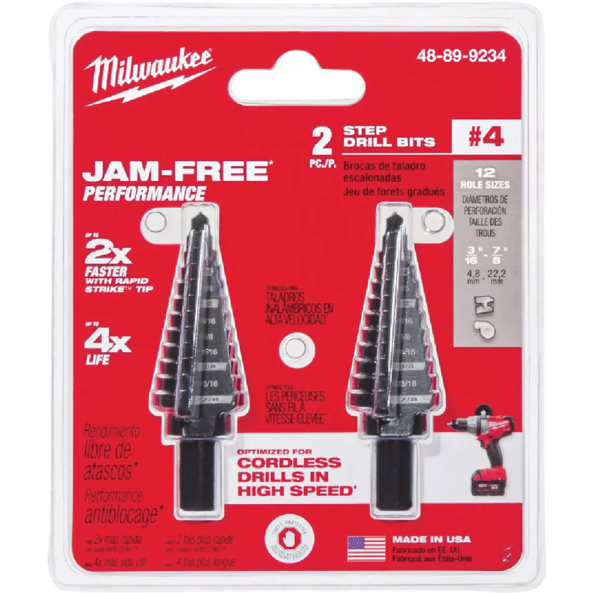 Milwaukee 3/16 In. - 7/8 In. #4 Step Drill Bit, 12 Steps (2-Pack)