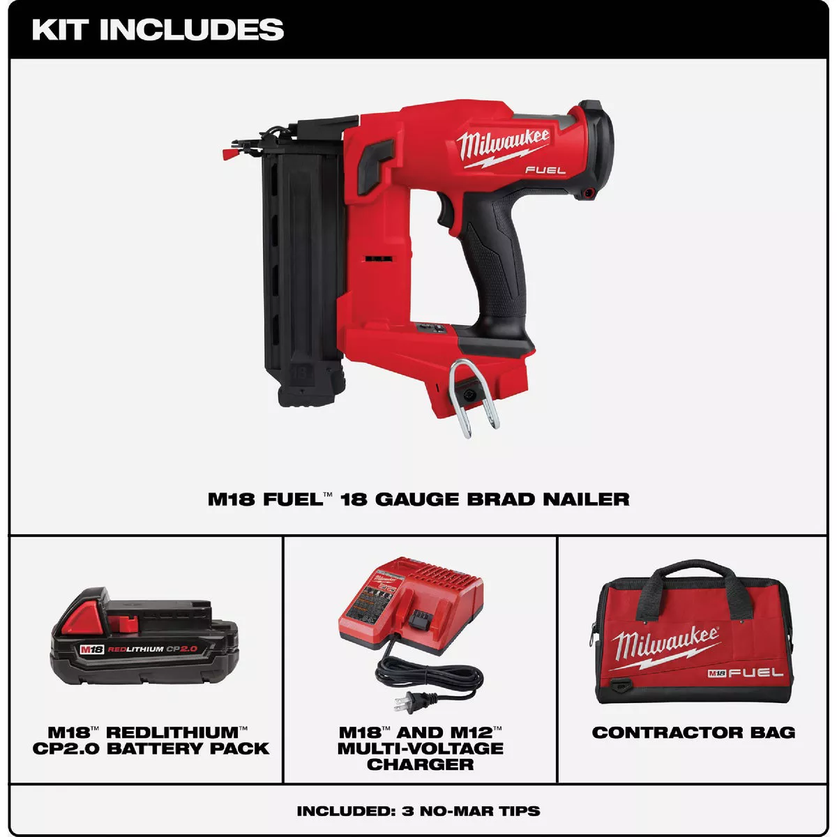 Milwaukee M18 FUEL Brushless 18-Gauge 2-1/8 In. Cordless Brad Nailer Kit with 2.0 Ah Battery & Charger - photo 2