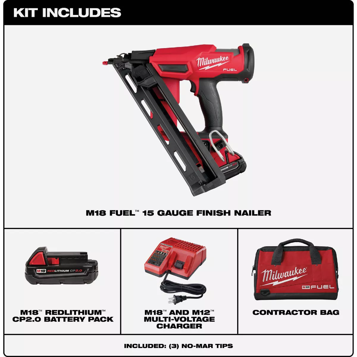 Milwaukee M18 FUEL Brushless 15-Gauge 2-1/2 In. Angled Cordless Finish Nailer Kit with 2.0 Ah Battery & Charger - photo 9