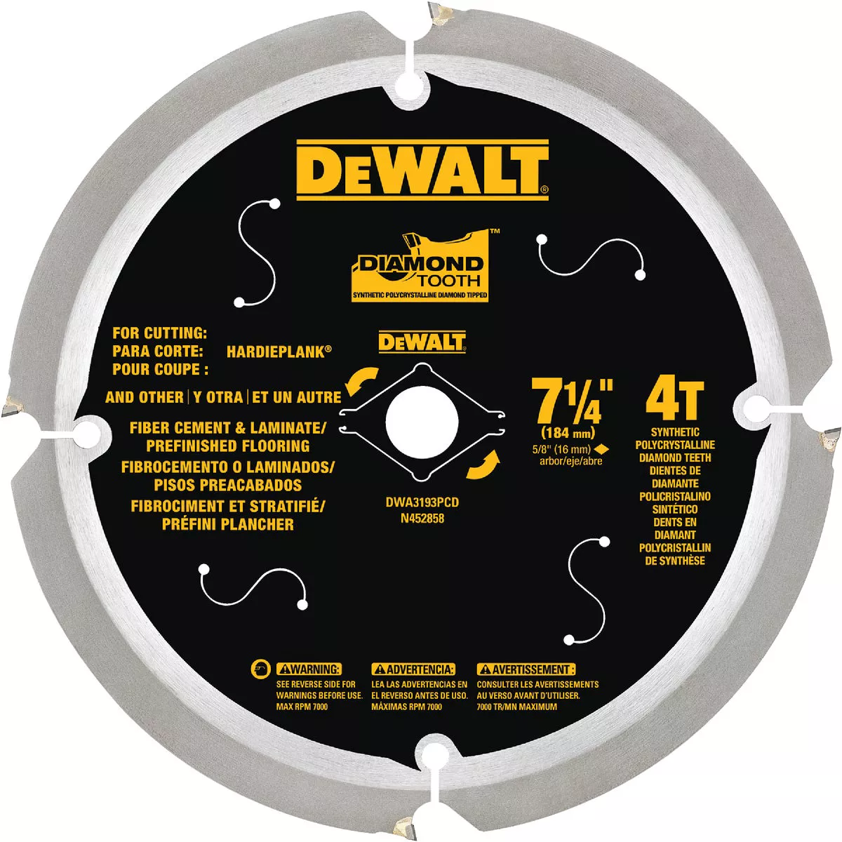 DEWALT 7-1/4 In. 4-Tooth PCD Fiber Cement Circular Saw Blade