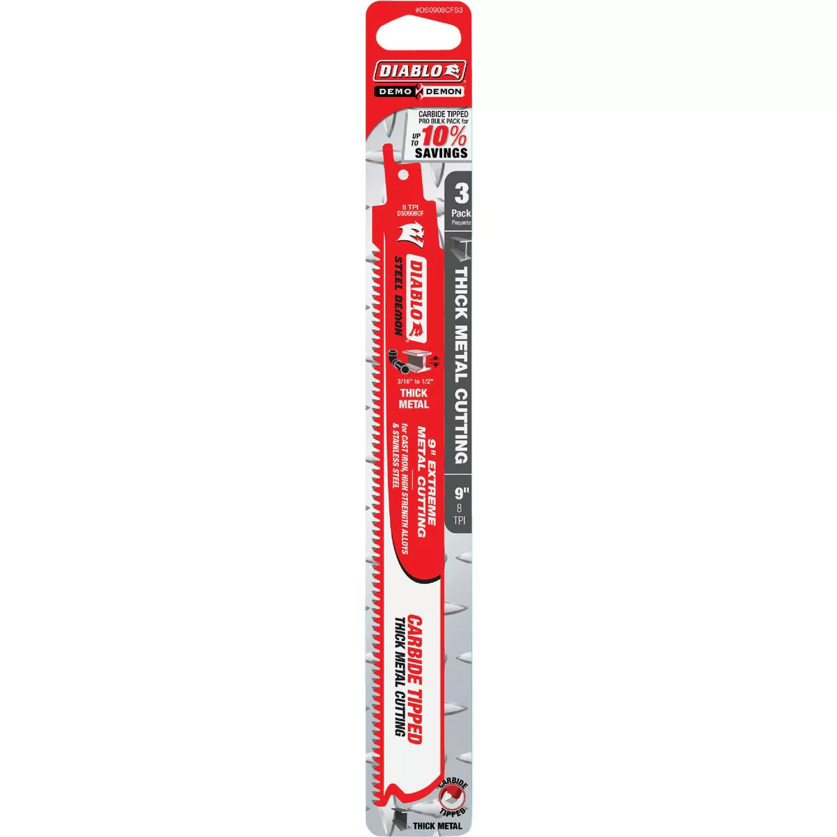 Diablo Steel Demon 9 In. 8 TPI Carbide Thick Metal Reciprocating Saw Blade (3-Pack)