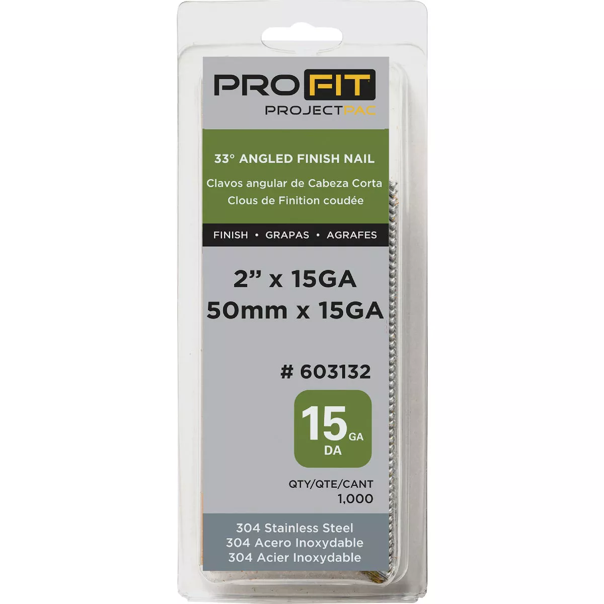 Pro-Fit 2 In. 15 Gauge 304-Stainless Steel 33 Degree DA-Style Angled Finish Nail (1000 Ct.) - photo 2