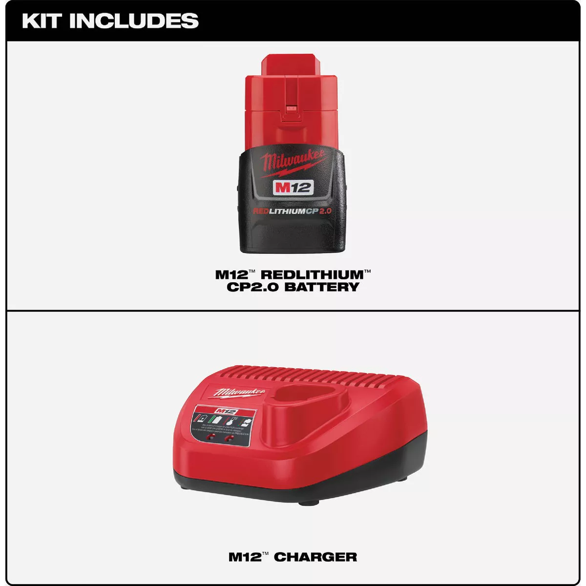 Milwaukee M12 REDLITHIUM Lithium-Ion 2.0 Ah Compact Battery Pack & Charger Starter Kit - photo 4