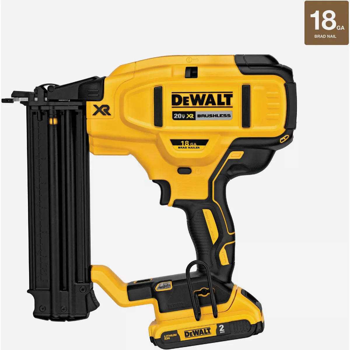 DEWALT 20V MAX XR Brushless 18-Gauge 2-1/8 In. Cordless Brad Nailer Kit with 2.0 Ah Battery & Charger - photo 2