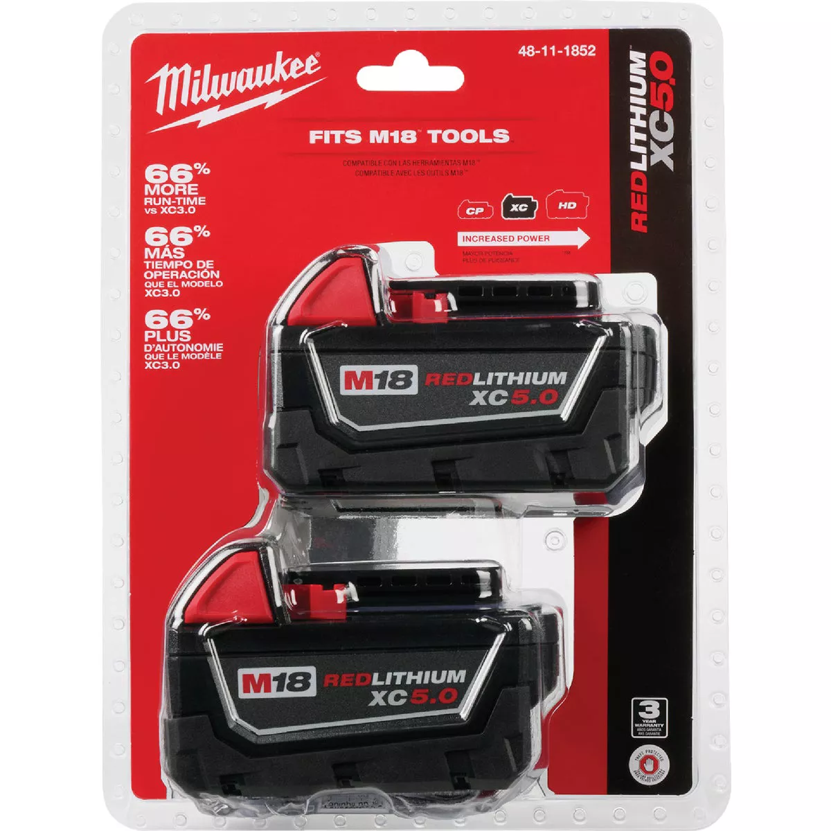 Milwaukee M18 REDLITHIUM Lithium-Ion XC 5.0 Ah Extended Capacity Battery Pack (2-Pack) - photo 3