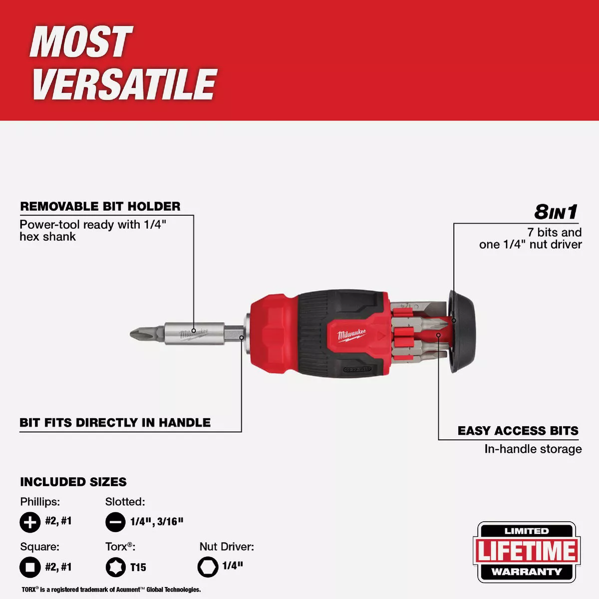 Milwaukee 8-in-1 Compact Multi-Bit Screwdriver - photo 4