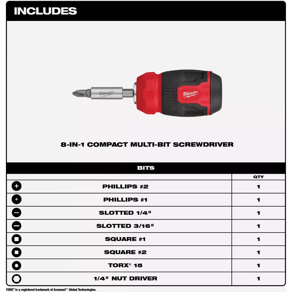 Milwaukee 8-in-1 Compact Multi-Bit Screwdriver - photo 5