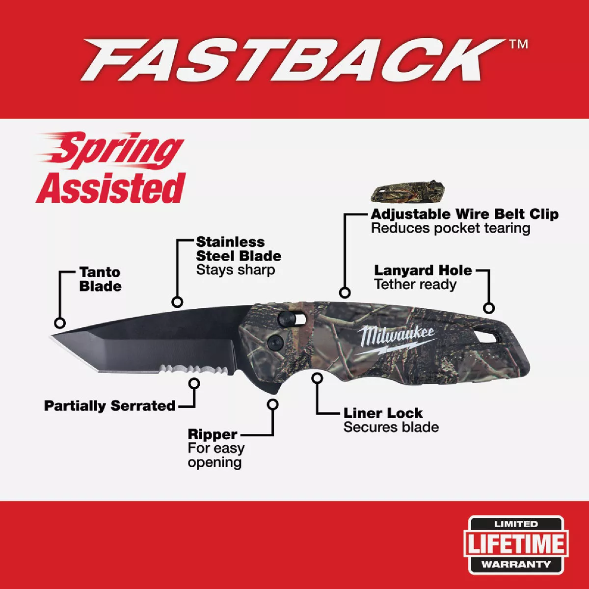 Milwaukee FASTBACK Camo 3 In. Folding Knife - photo 5