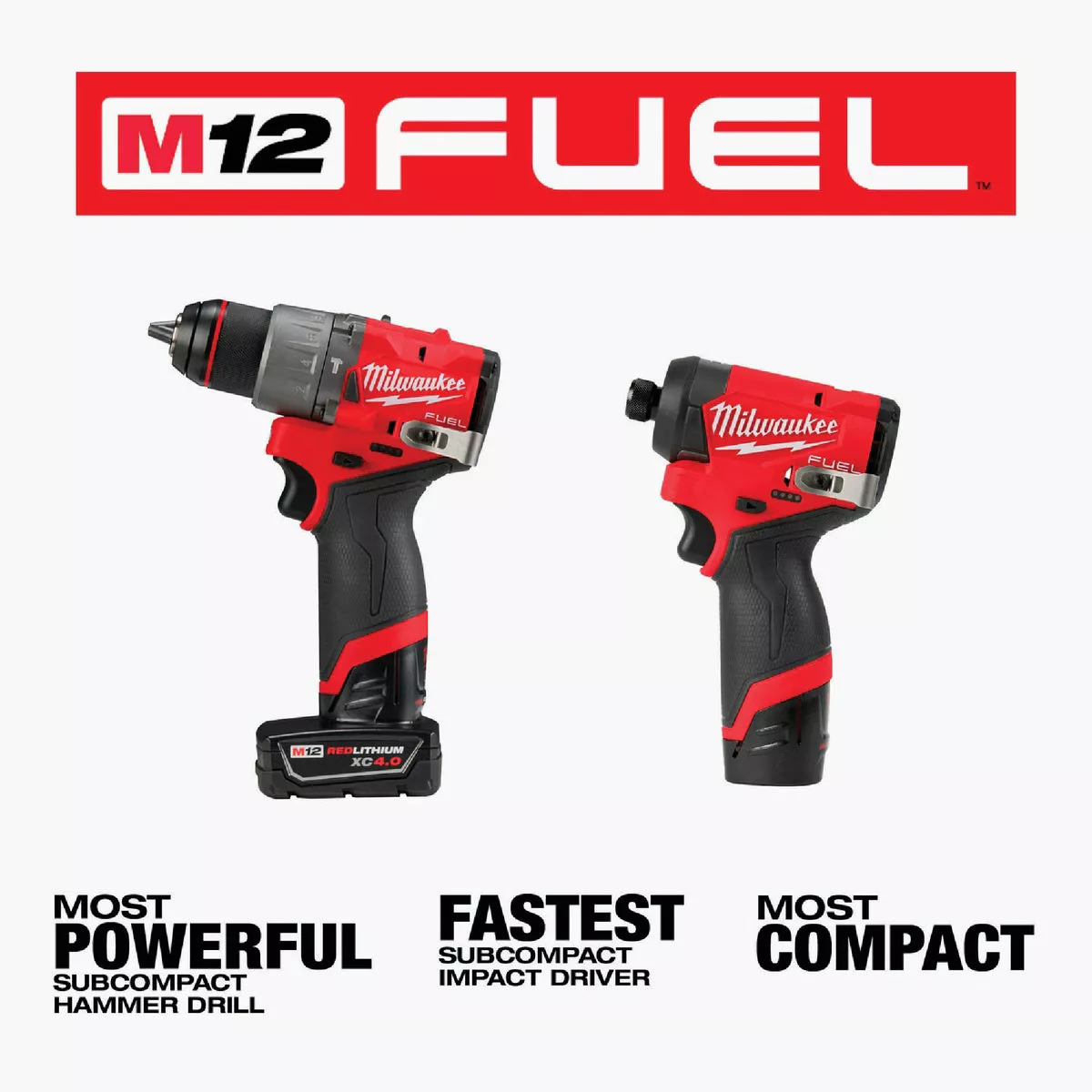 Milwaukee M12 FUEL 2-Tool Brushless Cordless Subcompact Hammer Drill & Impact Driver Combo Kit with (2) Batteries & Charger - photo 3