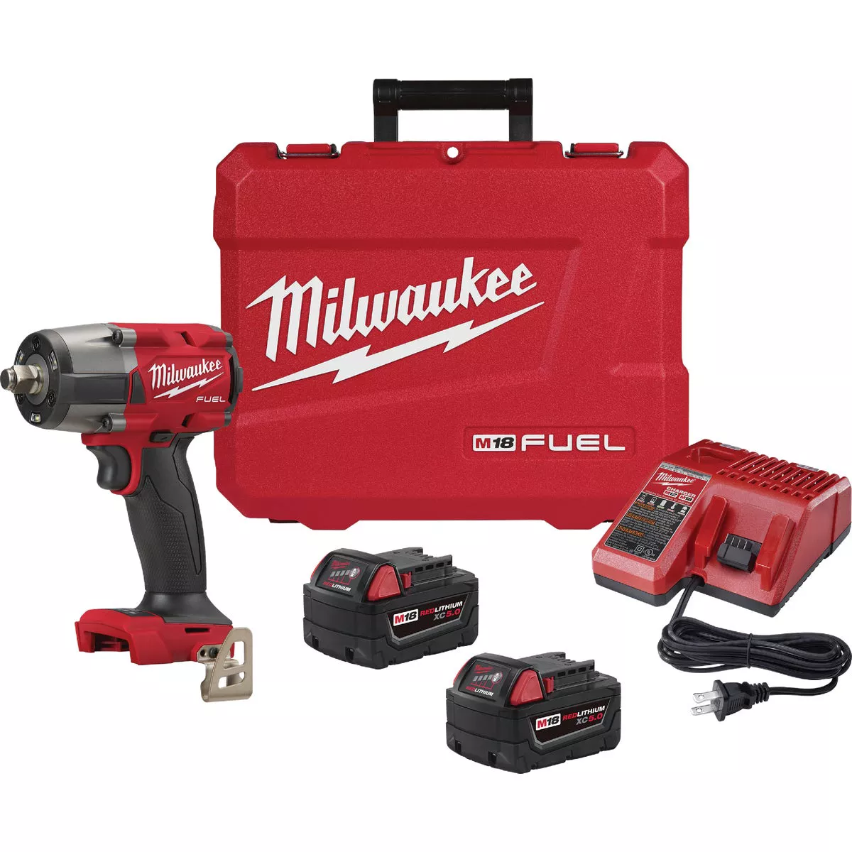 Milwaukee M18 FUEL Brushless 1/2 In. Mid-Torque Cordless Impact Wrench Kit with Friction Ring with (2) 5.0 Ah Batteries & Charger