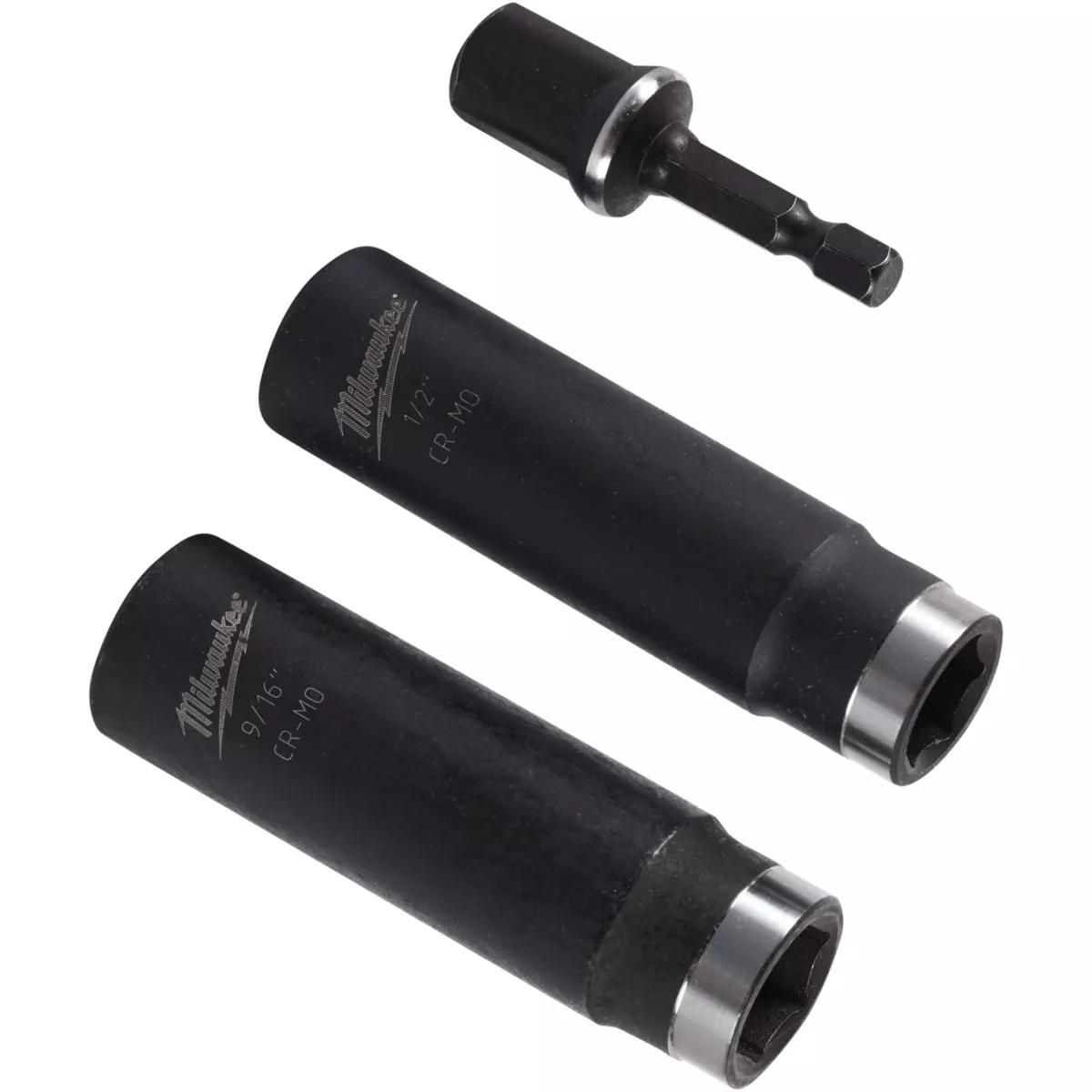 Milwaukee SHOCKWAVE Standard 1/2 In. Adapter, 1/2 In. & 9/16 In. Drive 6-Point Thin Wall Deep Impact Driver Set (3-Piece)
