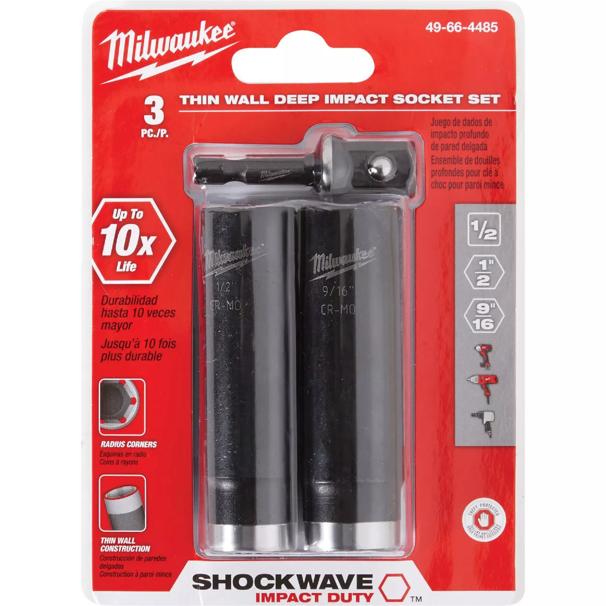 Milwaukee SHOCKWAVE Standard 1/2 In. Adapter, 1/2 In. & 9/16 In. Drive 6-Point Thin Wall Deep Impact Driver Set (3-Piece) - photo 2