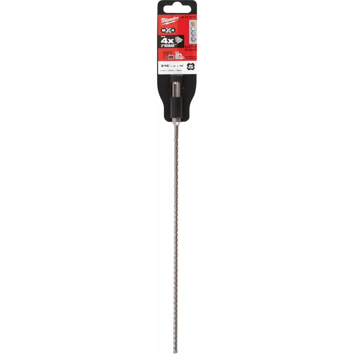 Milwaukee MX4 SDS-Plus 3/16 In. x 12 In. 4-Cutter Rotary Hammer Drill Bit - photo 2