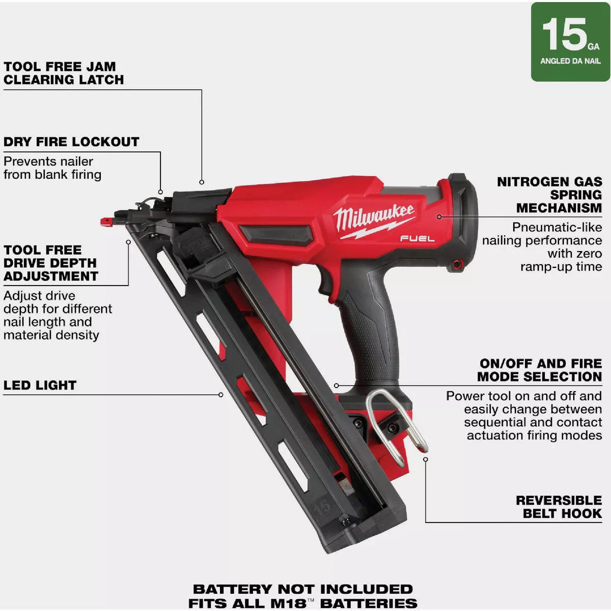 Milwaukee M18 FUEL Brushless 15-Gauge 2-1/2 In. Angled Cordless Finish Nailer (Tool Only) - photo 9
