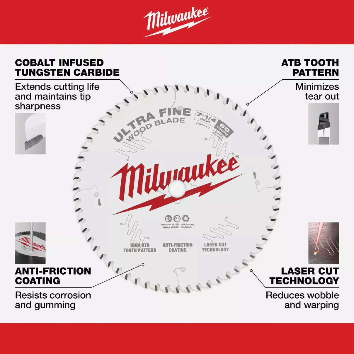 Milwaukee 7-1/4 In. 60-Tooth Ultra Fine Finish Circular Saw Blade - photo 4
