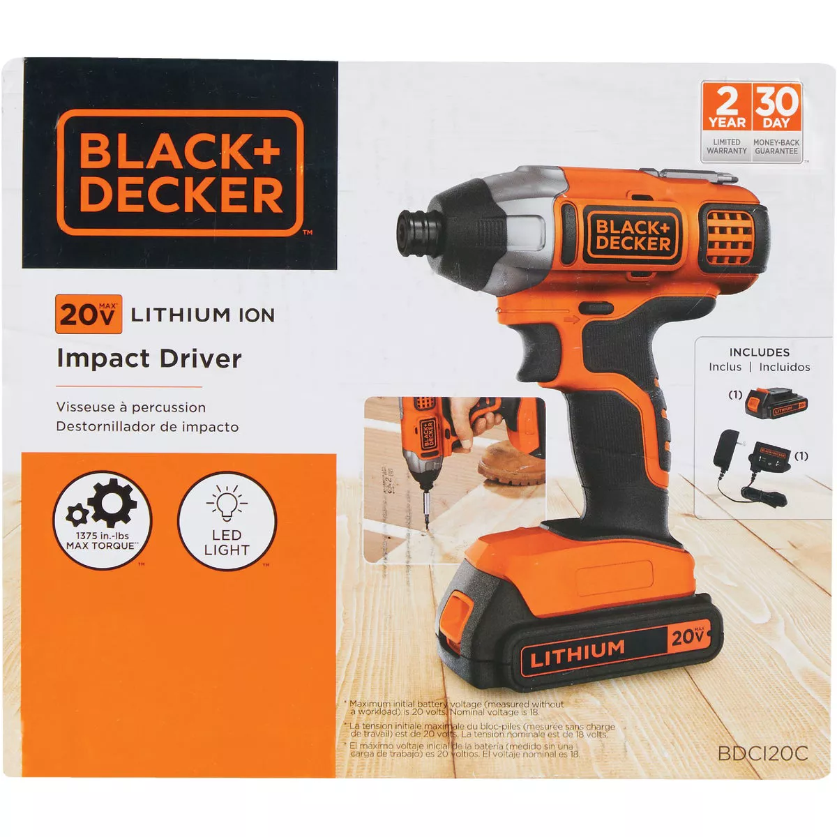 Black & Decker 20V MAX Lithium-Ion 1/4 In. Hex Cordless Impact Driver Kit with 1.5 Ah Battery & Charger - photo 2