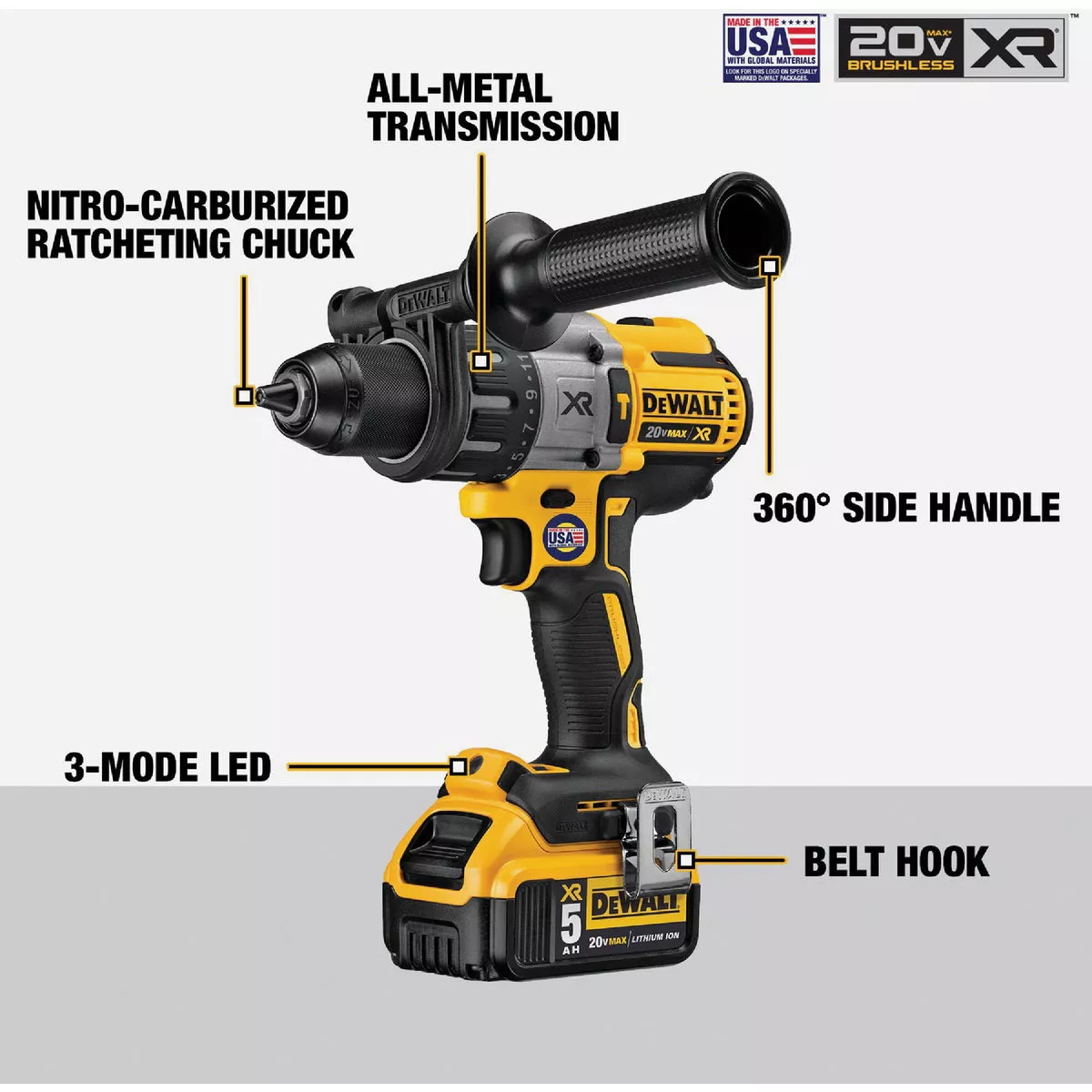 DEWALT 20V MAX XR Brushless 1/2 In. 3-Speed Cordless Hammer Drill Kit with (2) 5.0 Ah Batteries & Charger - photo 7