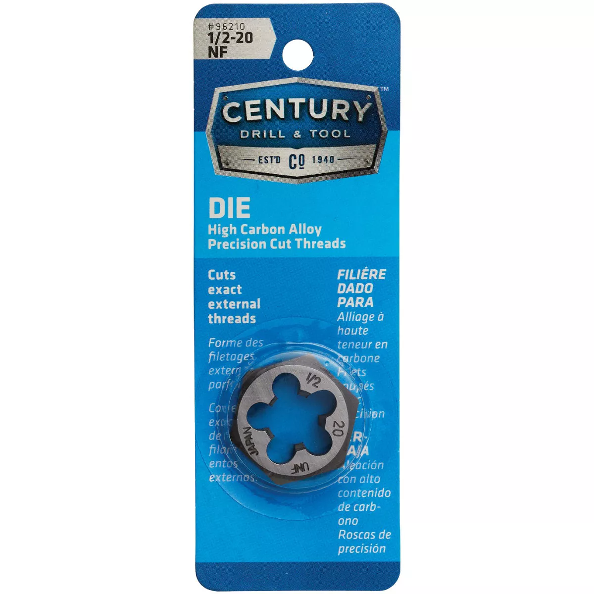 Century Drill & Tool 1/2-20 National Fine 1 In. Across Flats Fractional Hexagon Die