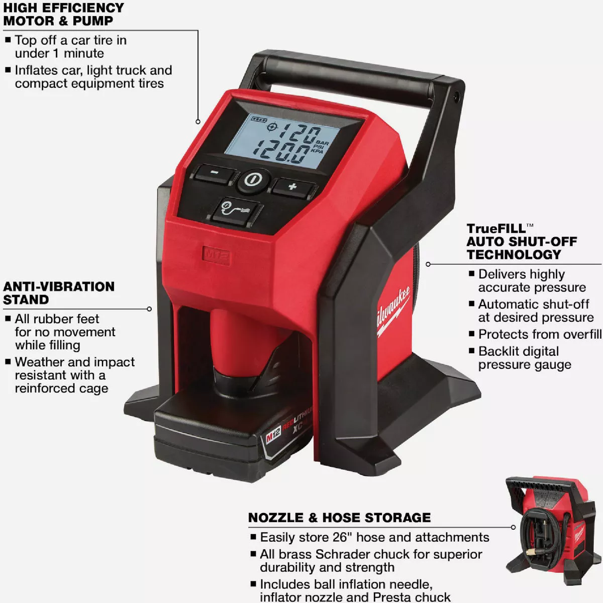 Milwaukee M12 12V Lithium-Ion 120 psi Compact Cordless Inflator Kit - photo 4
