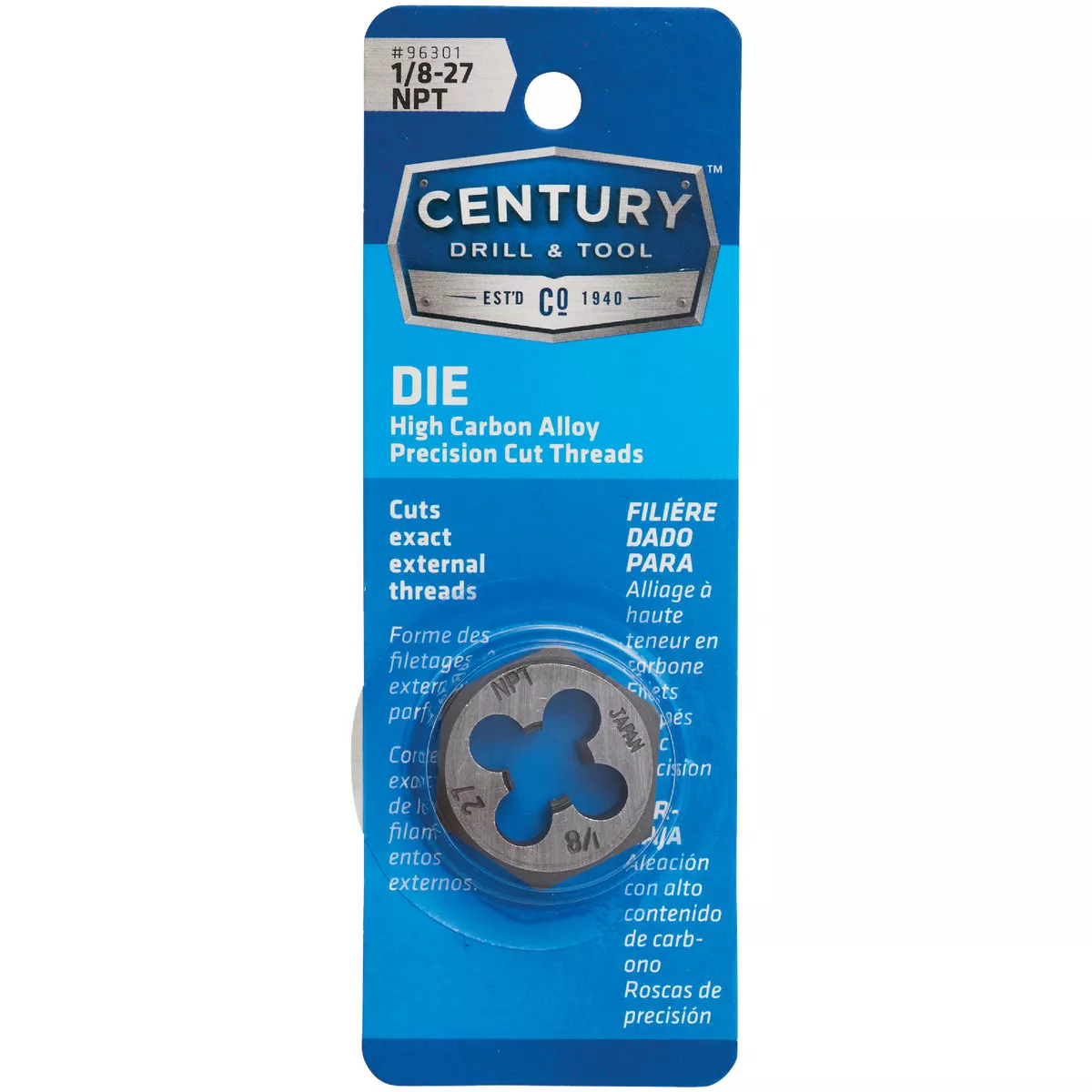 Century Drill & Tool 1/8-27 NPT 1 In. Across Flats Hexagon Pipe Die