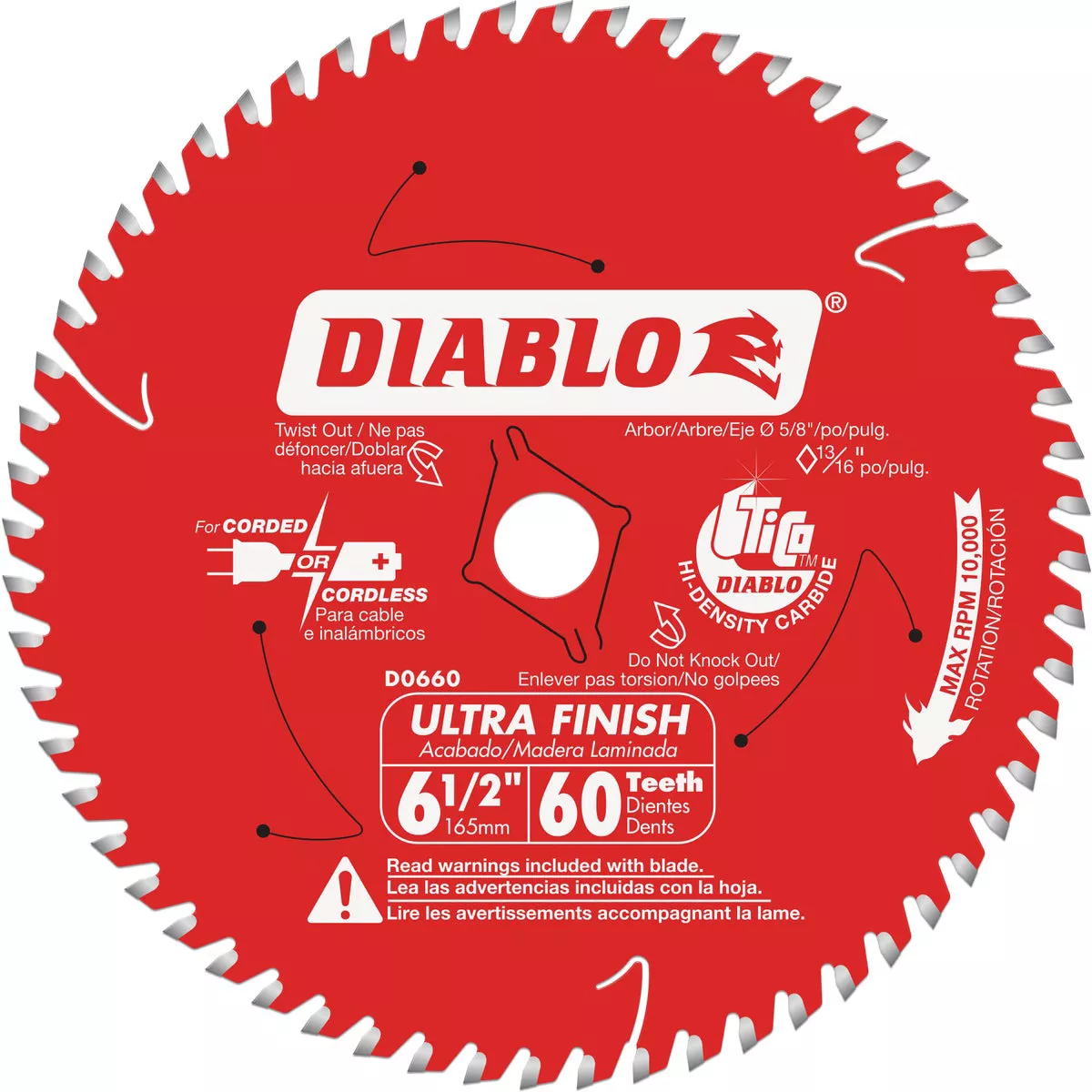 Diablo 6-1/2 In. 60-Tooth Ultra Finish Circular Saw Blade, Bulk