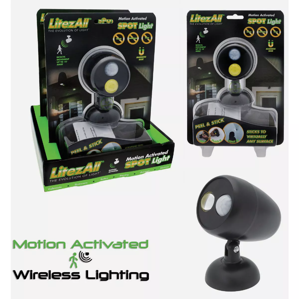 LitezAll Promier Products Black COB LED Motion Activated Spot Light