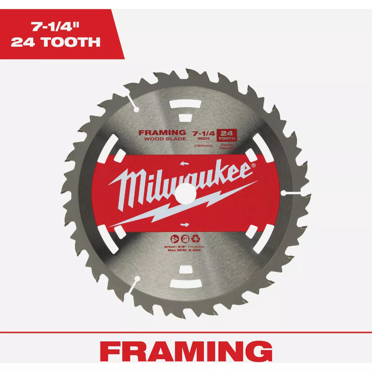 Milwaukee 7-1/4 In. 24-Tooth Construction Framing Circular Saw Blade, Bulk