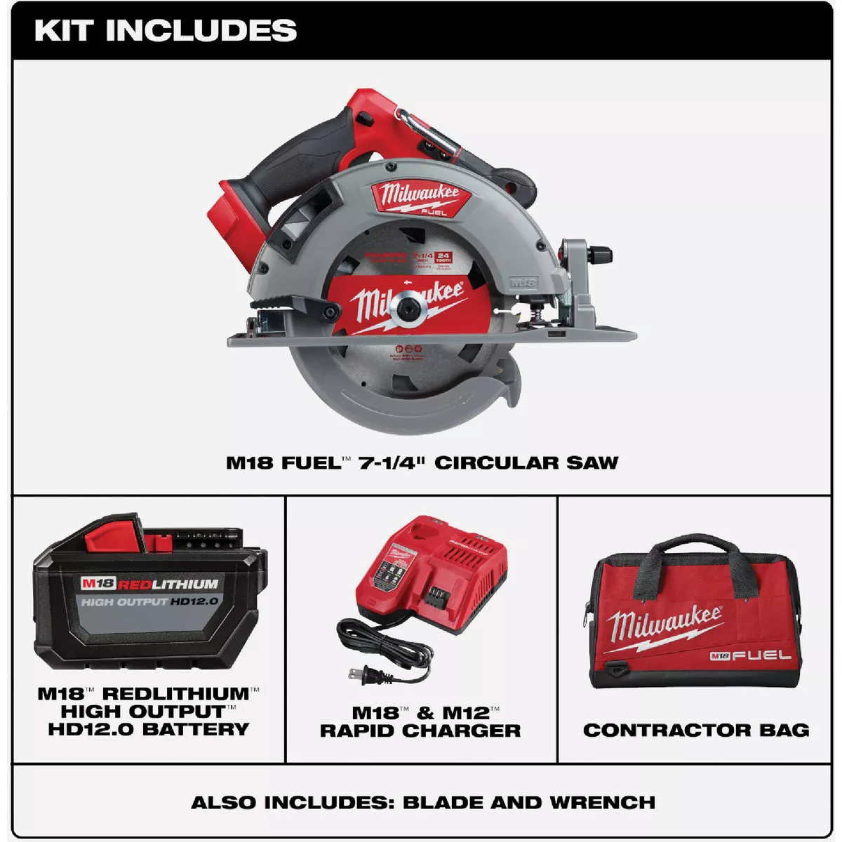 Milwaukee M18 FUEL Brushless 7-1/4 In. Cordless Circular Saw Kit with 12.0 Ah Battery & Charger - photo 2