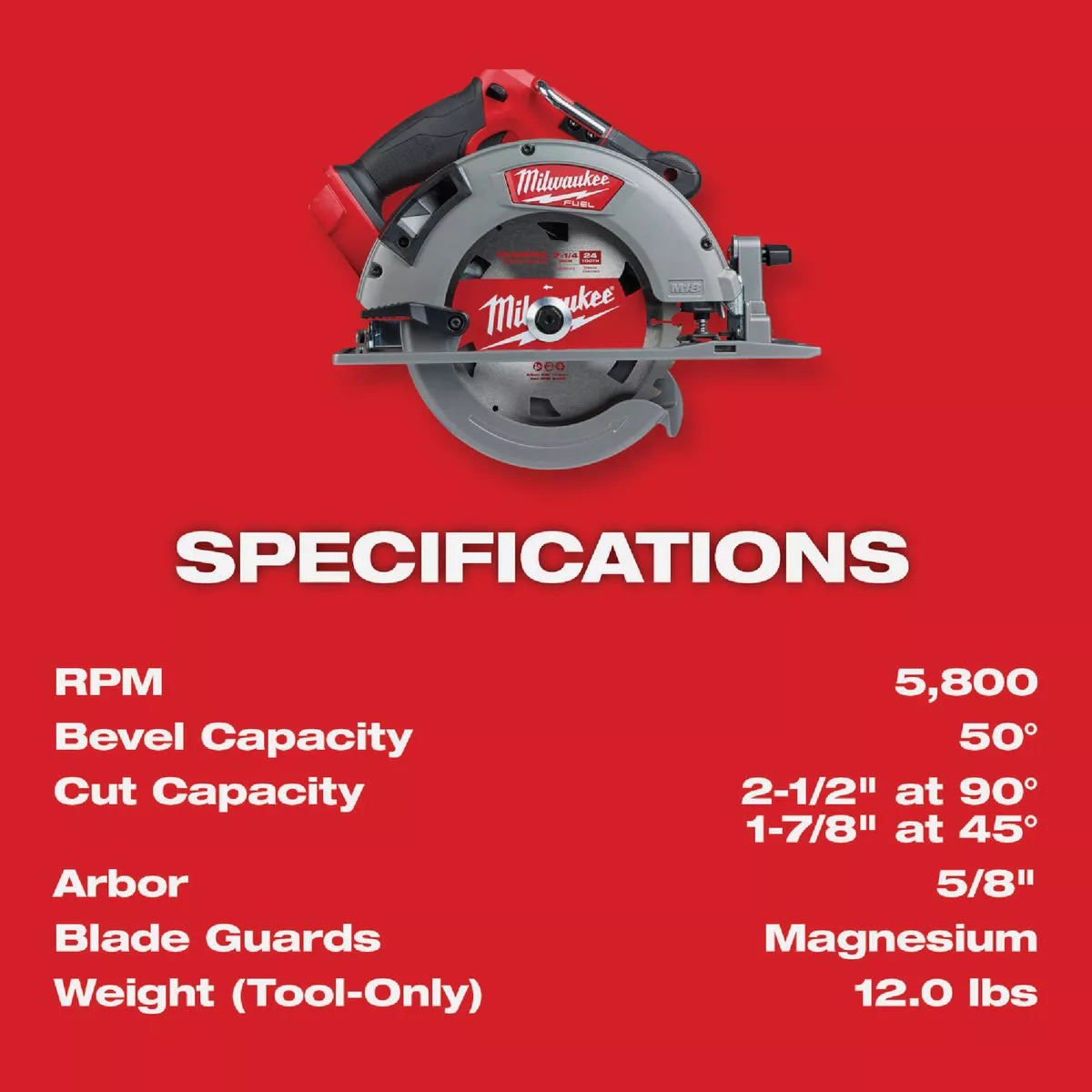 Milwaukee M18 FUEL Brushless 7-1/4 In. Cordless Circular Saw Kit with 12.0 Ah Battery & Charger - photo 3