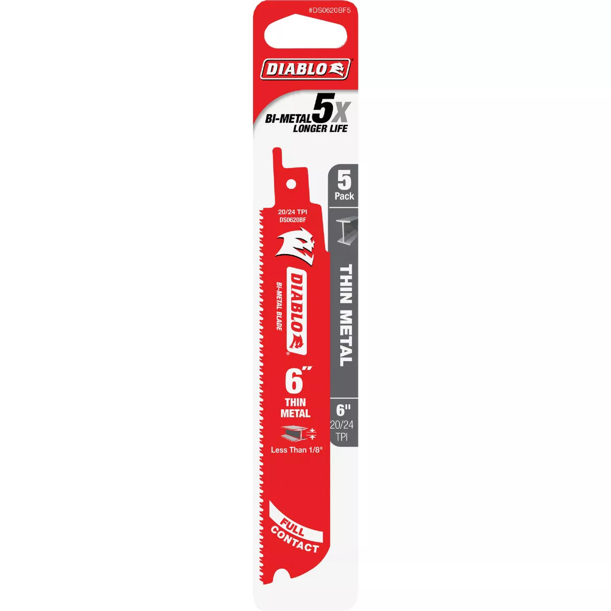Diablo 6 In. 20/24 TPI Bi-Metal Thin Metal Reciprocating Saw Blade (5-Pack)