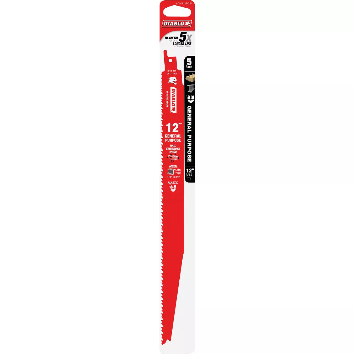 Diablo Demo Demon 12 In. 8/14 TPI Bi-Metal General Purpose Reciprocating Saw Blade (5-Pack)